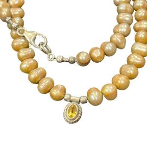 17” Pewter Freshwater Pearl Necklace w/Topaz Focal